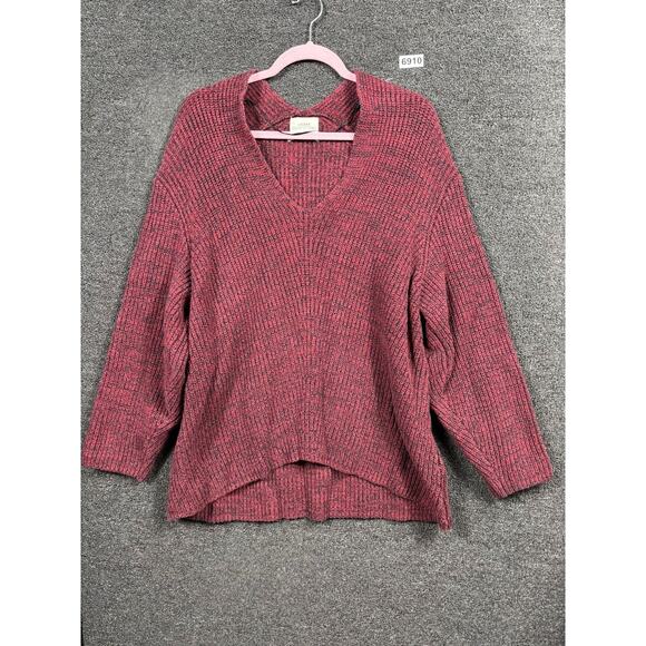 Urban Outfitters Sweater Womens Medium Red Black V Neck Knit High Low Hem - Picture 1 of 8